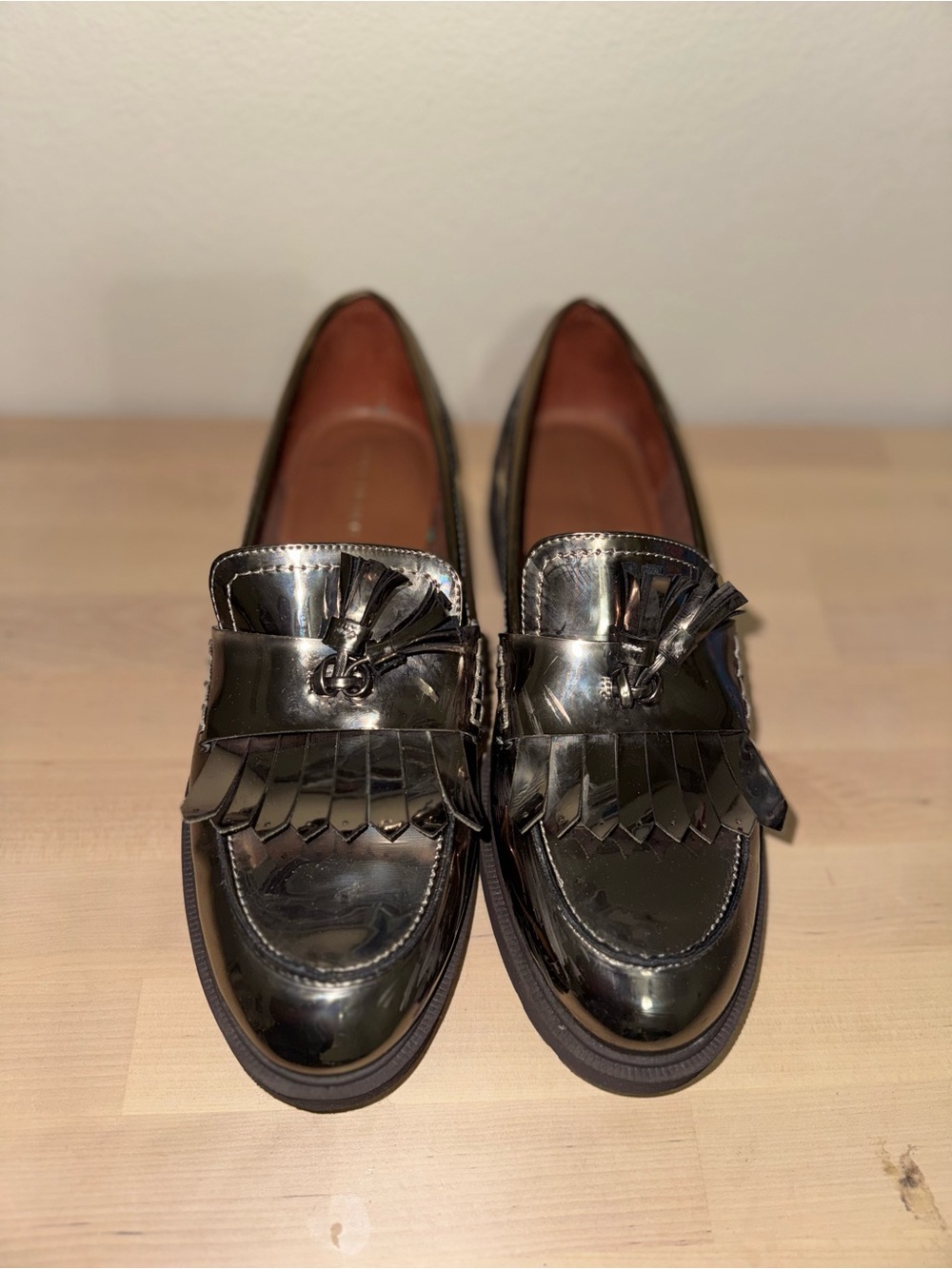 Marc Fisher Metallic Black Tassel Fringe Loafers